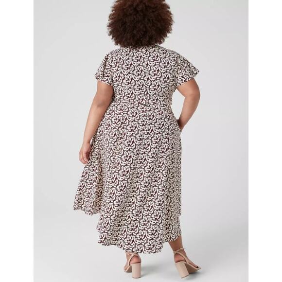 Lane Bryant‎ Lena Dress Plus 20 V-Neck High Low Midi Short Flutter Sleeve Brown - Picture 2 of 12